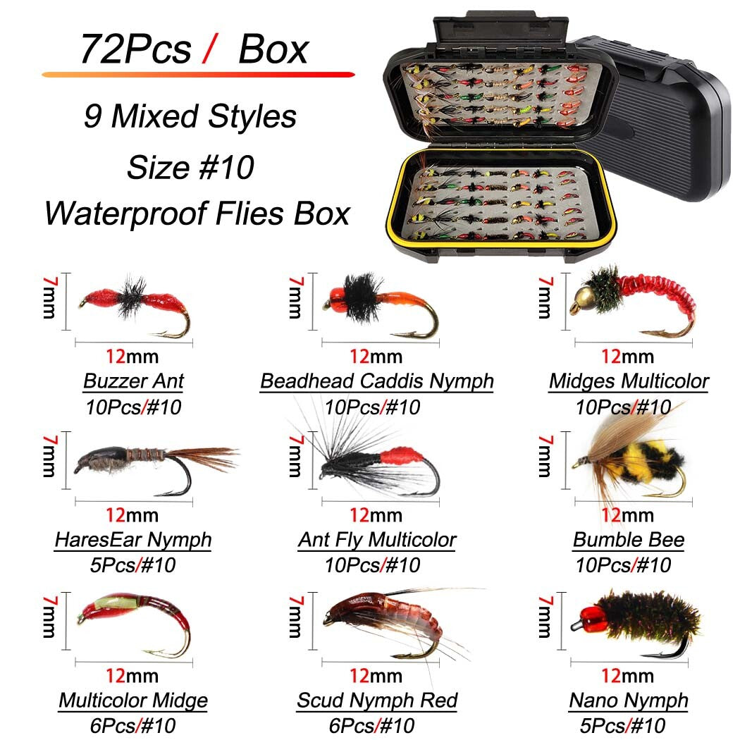 Fly Fishing Nymph Lure Set - Assorted Dry & Wet Flies for Trout & Bass