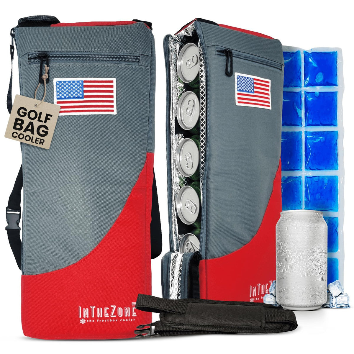 Insulated Golf Cooler Bag with Ice Pack - Slim, Reusable, Keeps Drinks Cold