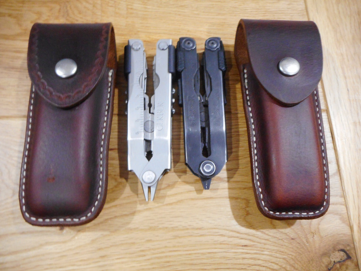 Leather Sheath for Multi Tools - Durable Custom Dark Brown Sheath with Plain or Tooled Flap