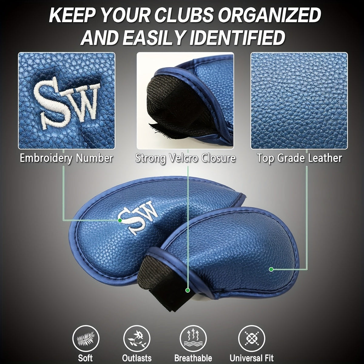 Golf Iron Head Covers 12 Pack Set - Universal Durable PU Club Protectors
