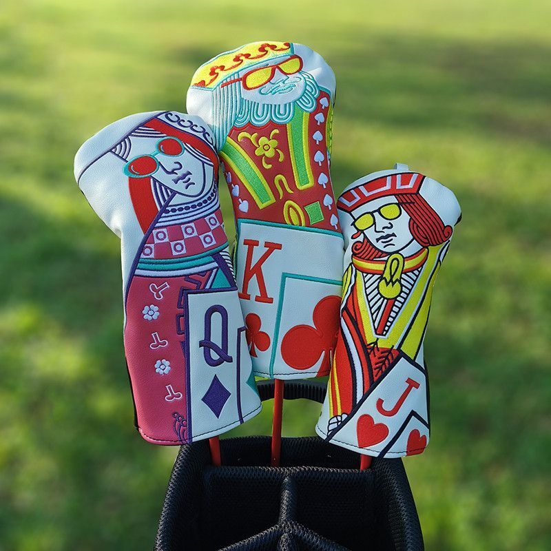 4-Pack Poker King & Queen Golf Club Head Covers for Driver & Fairway Woods