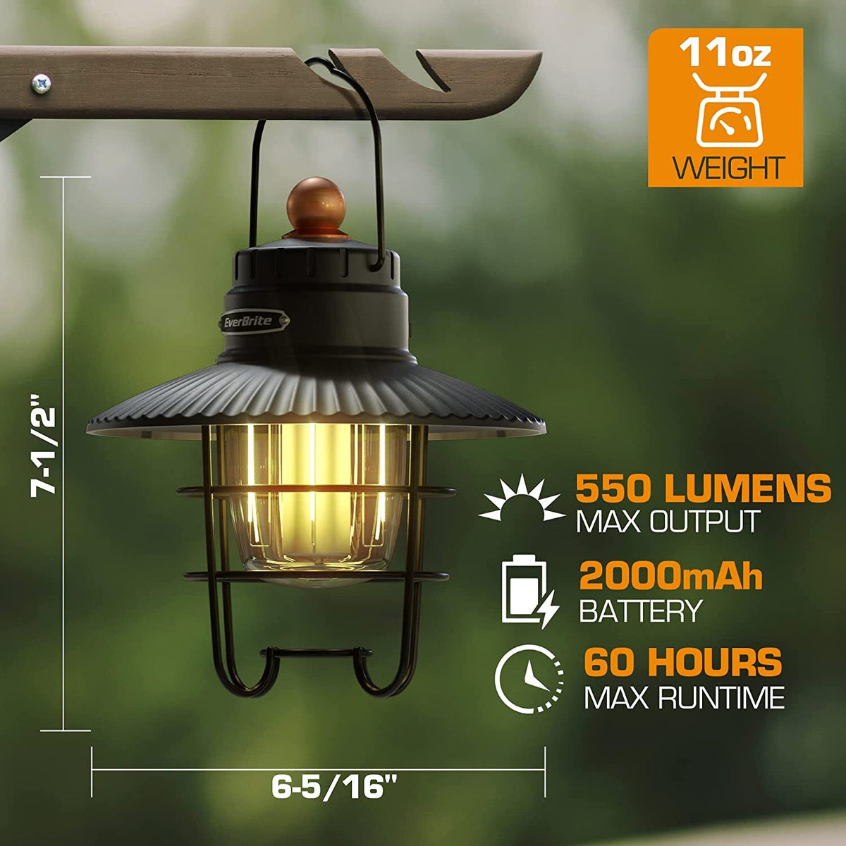 LED Camping Lantern Rechargeable 550 Lumens with 3 Light Modes and Power Bank