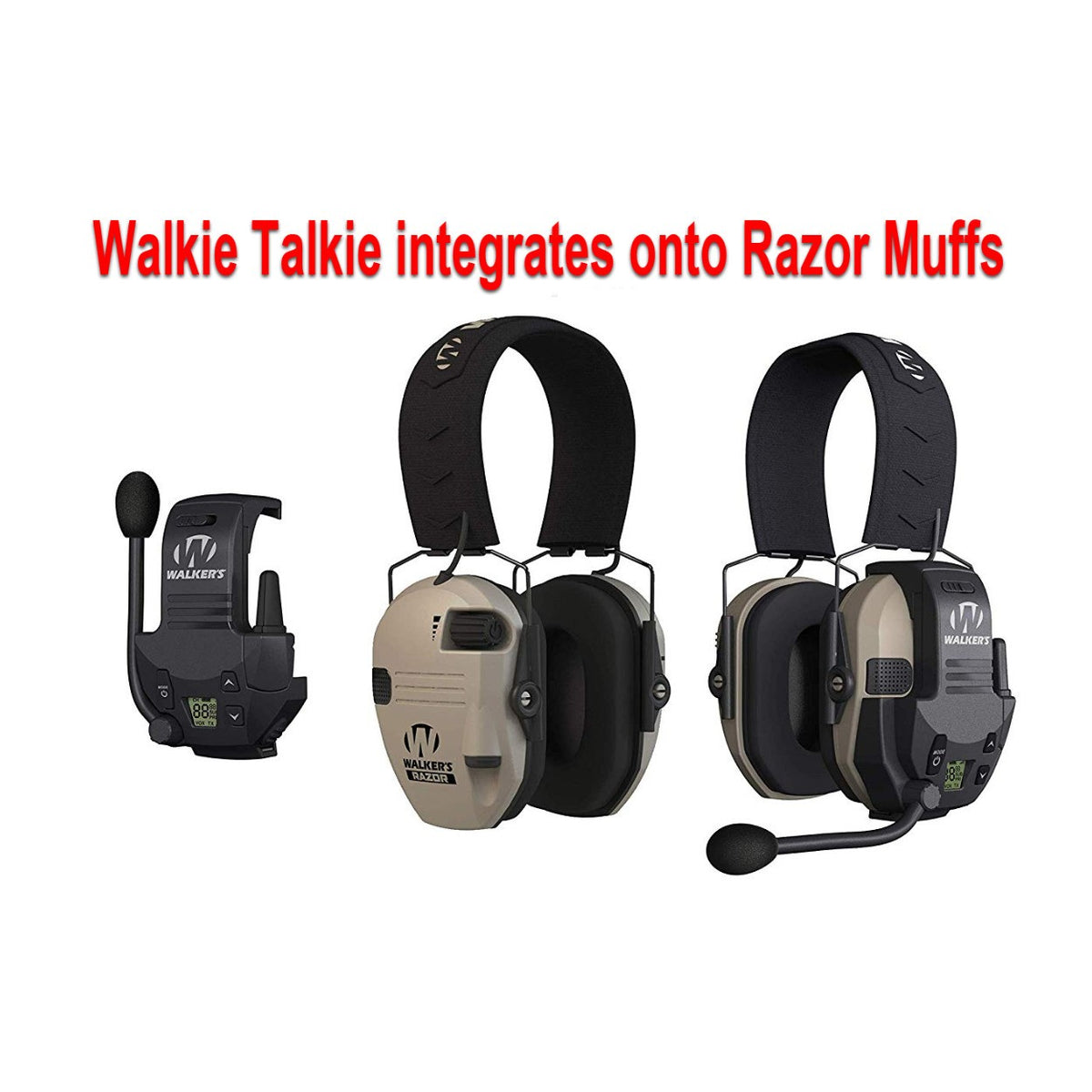 Walker's Razor Muffs Compatible Walkie Talkie - 2 Mile Range, 22 Channels