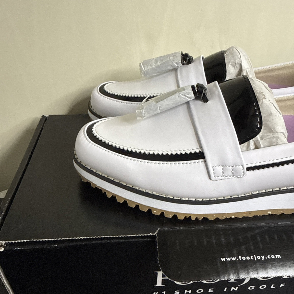 Women's Slip-On Golf Shoes FJ Sandy #92383 White Black Size 6W Wide