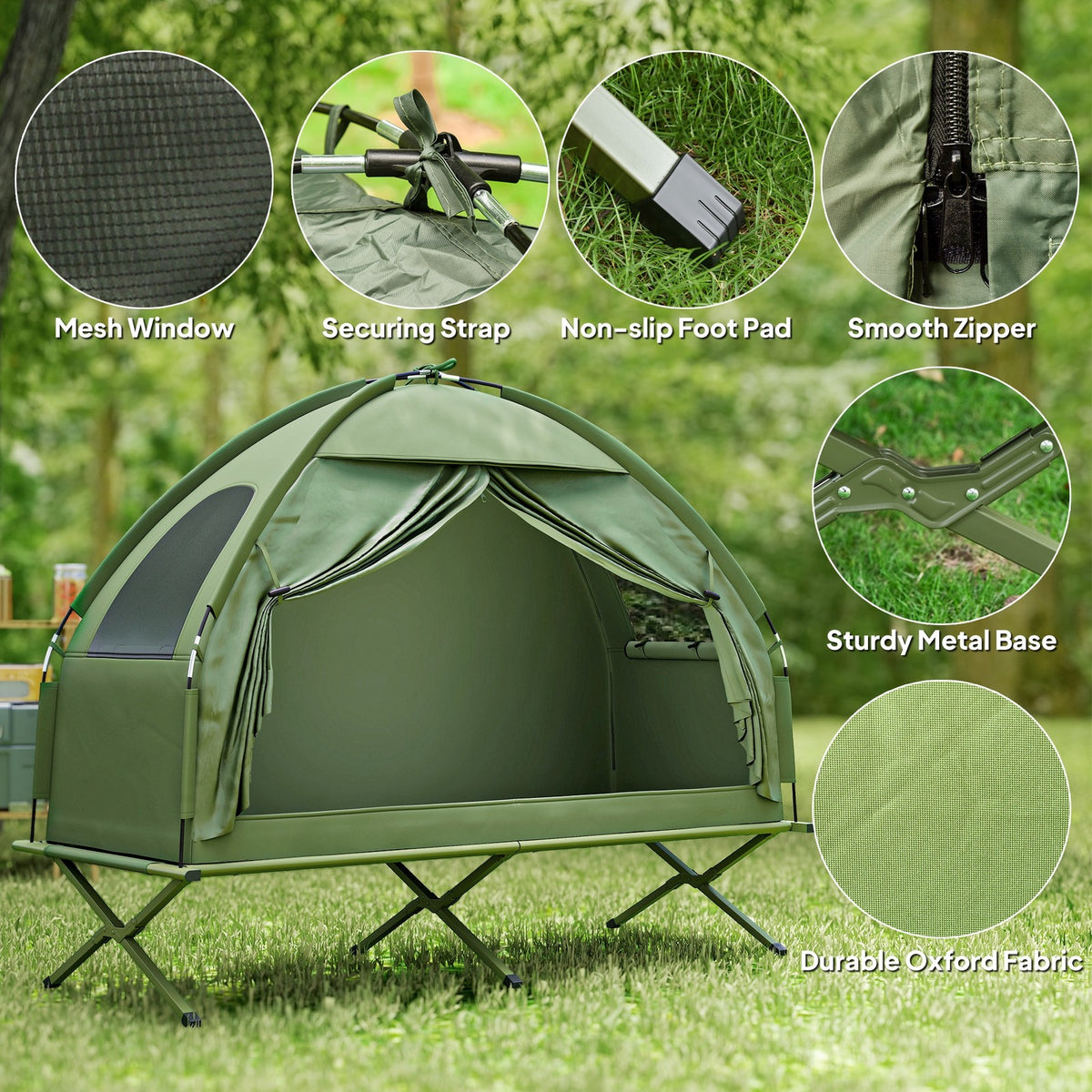 Portable Single-Person Camping Tent Cot Combo for Hunting & Fishing