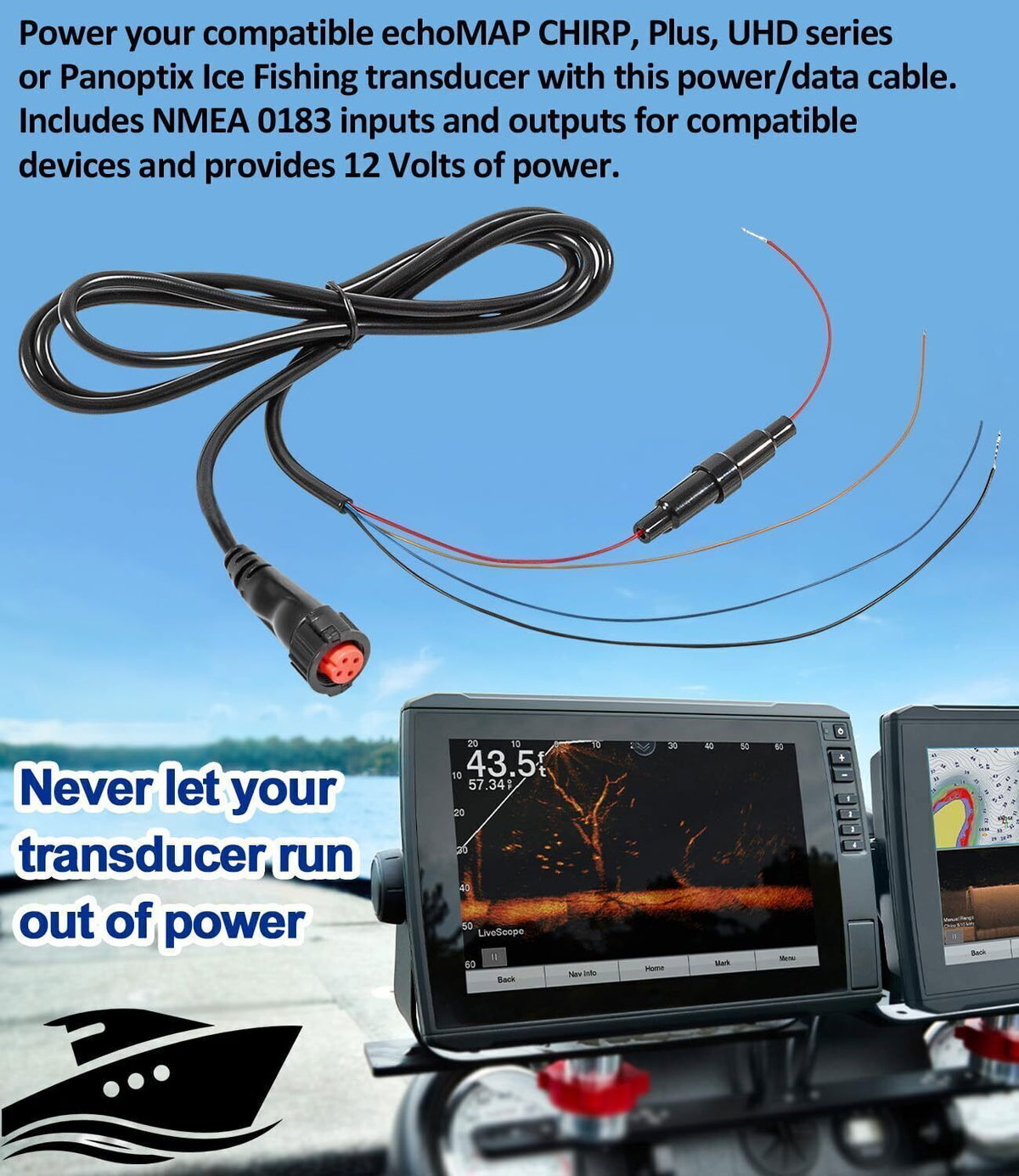 Power Data Cable for Garmin echoMAP GPSMAP Chirp Plus UHD
