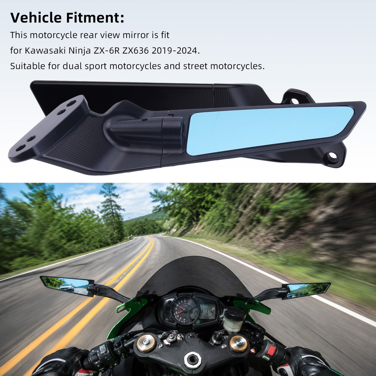 Motorcycle Rear View Mirrors for Kawasaki Ninja ZX-6R ZX636 2019-2024 - Pair