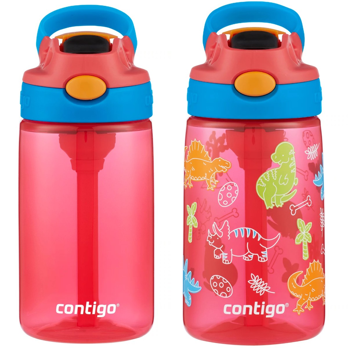 Kids Water Bottle 14 oz with Autospout Straw 2-Pack, Durable Plastic