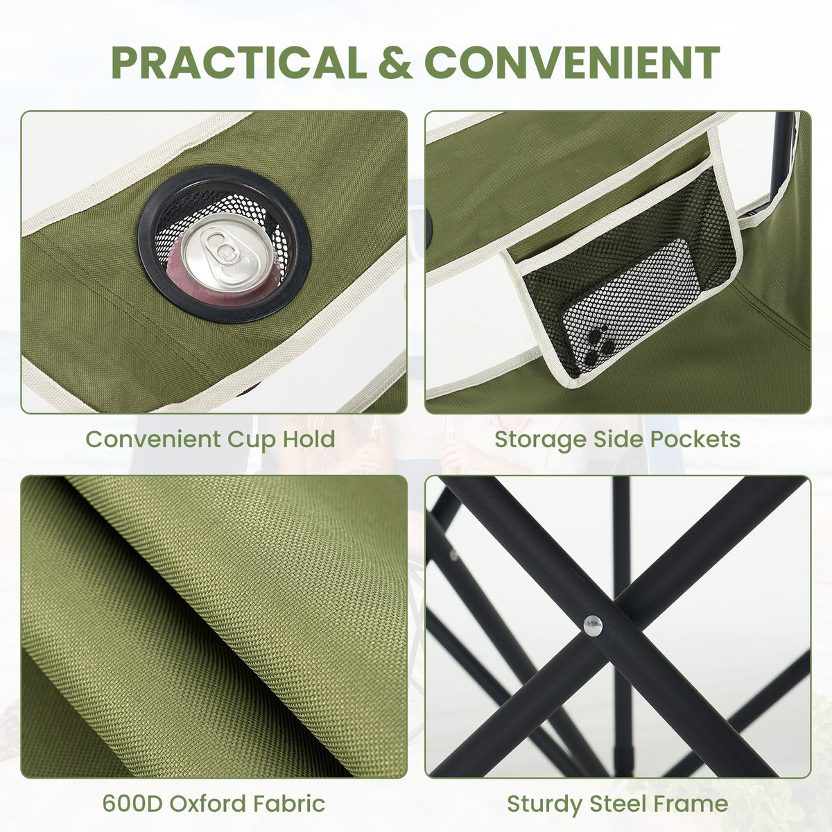 Double Camping Chair with Canopy Shade - Portable Outdoor Folding Seat for Beach & Picnic
