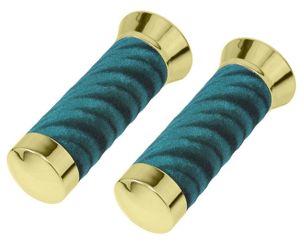 Lowrider Velour Handlebar Grips with Chrome or Gold Caps for Custom Bikes