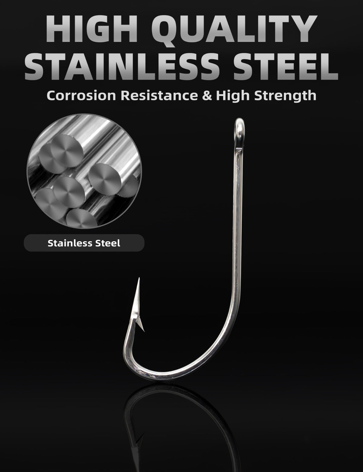 Stainless Steel Fishing Hooks Set - Long Shank O' Shaughnessy Tackle for Saltwater & Freshwater