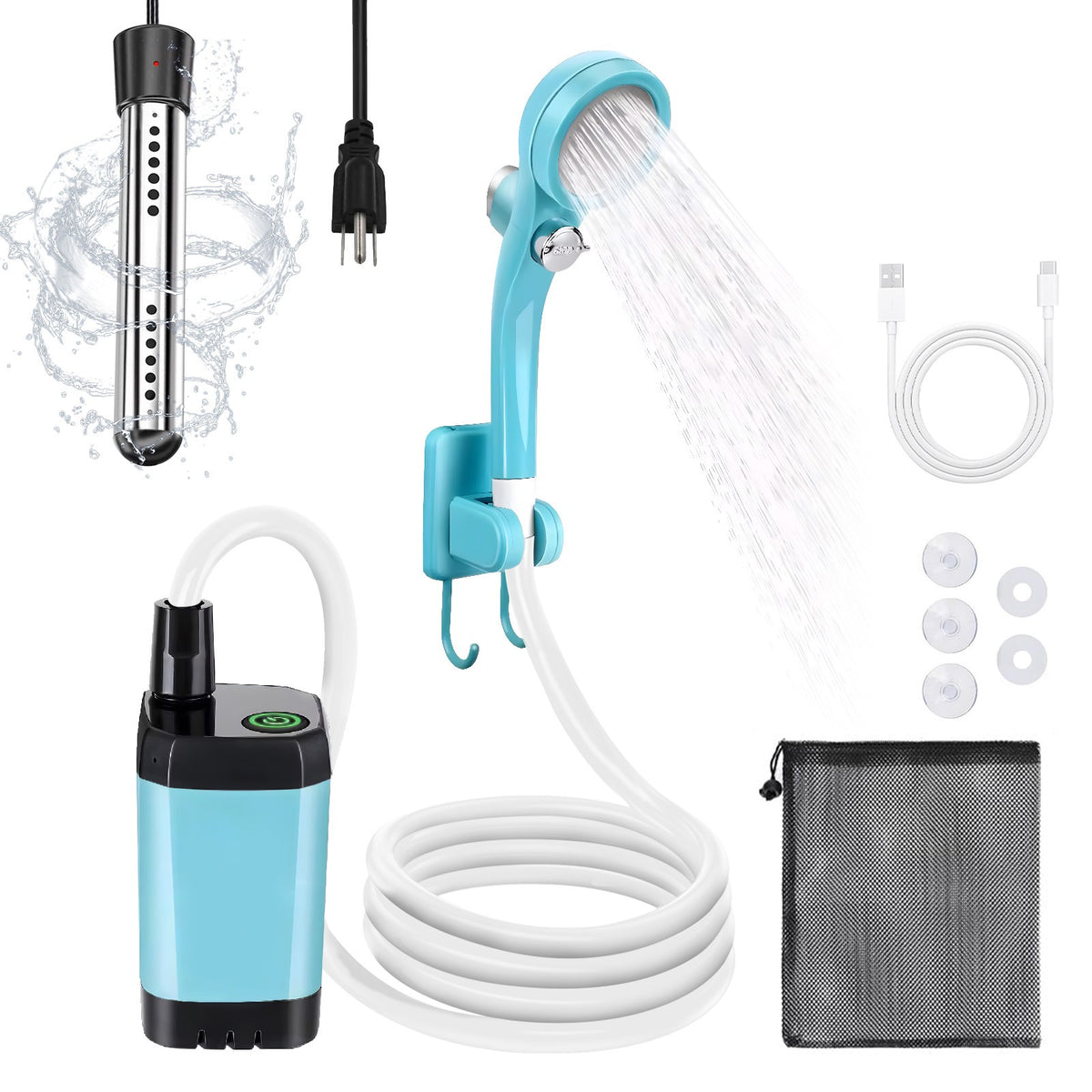 Portable Camping Shower with Water Heater and Rechargeable Pump - Outdoor Shower Set