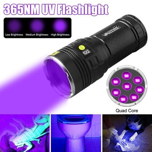 Rechargeable UV Black Light Flashlight 15W 30W 160W for Inspection Detection