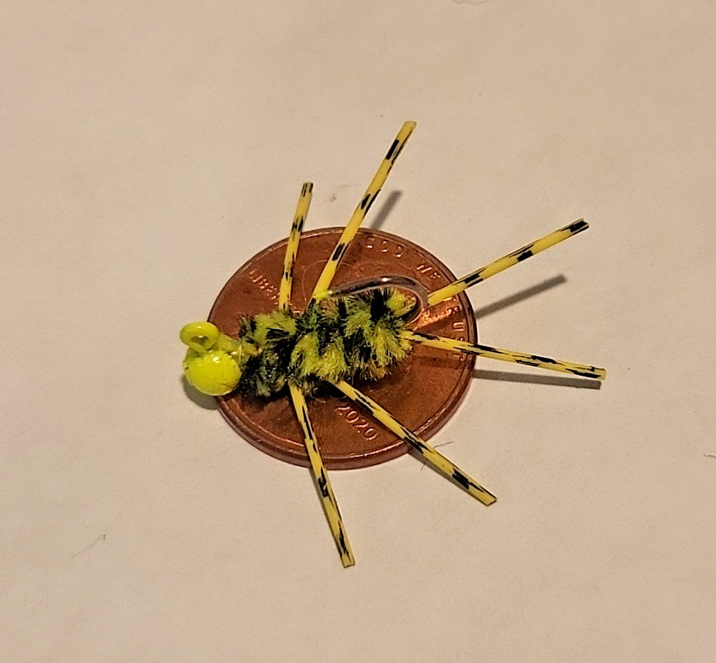 1/64 Oz Hand Tied Bluegill & Panfish Flies Jigs - Chartreuse & Black