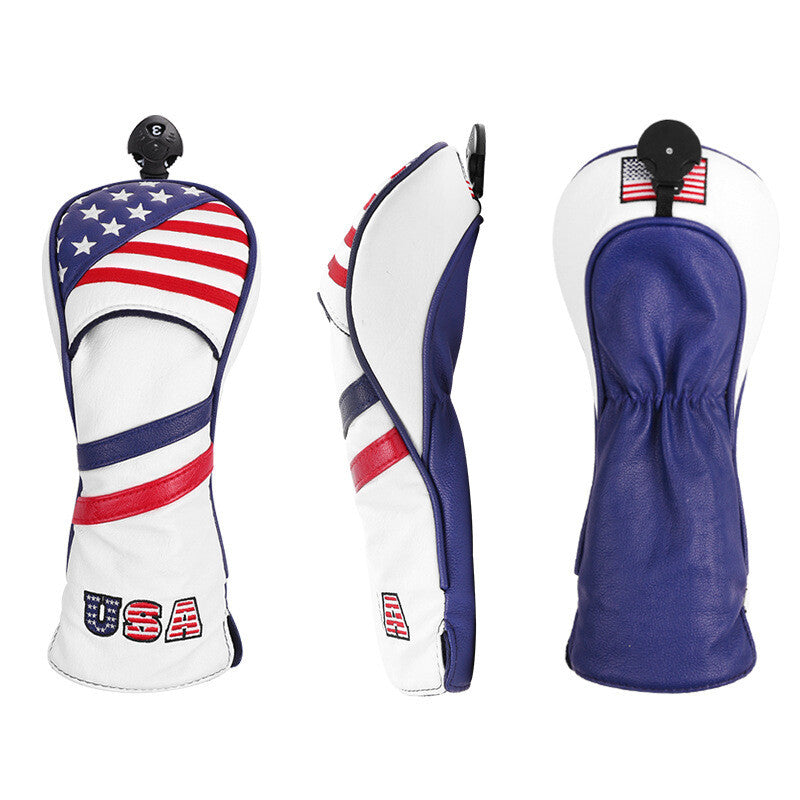 Golf Club Head Cover Set with USA Flag Design for Driver, Fairway, Hybrid