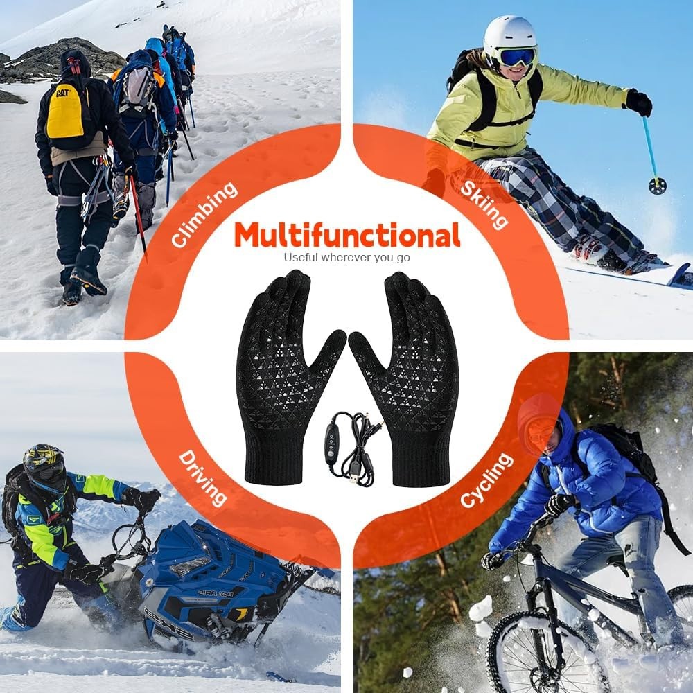 Rechargeable Heated Gloves for Winter Outdoor Activities - Windproof, Touchscreen Compatible