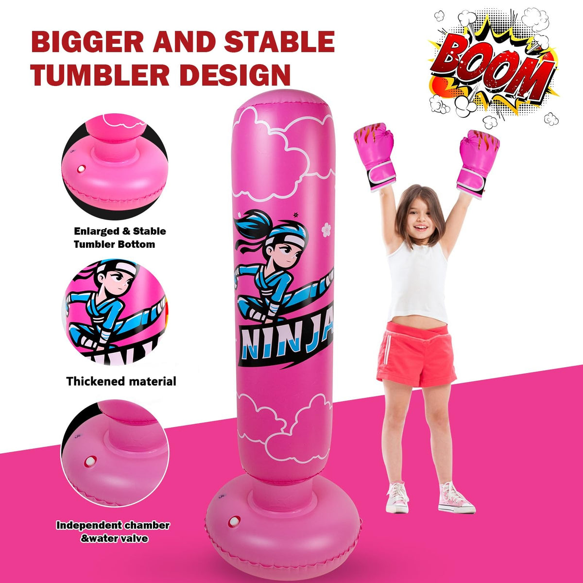66 Inch Kids Inflatable Punching Bag with Gloves & Pump - Pink
