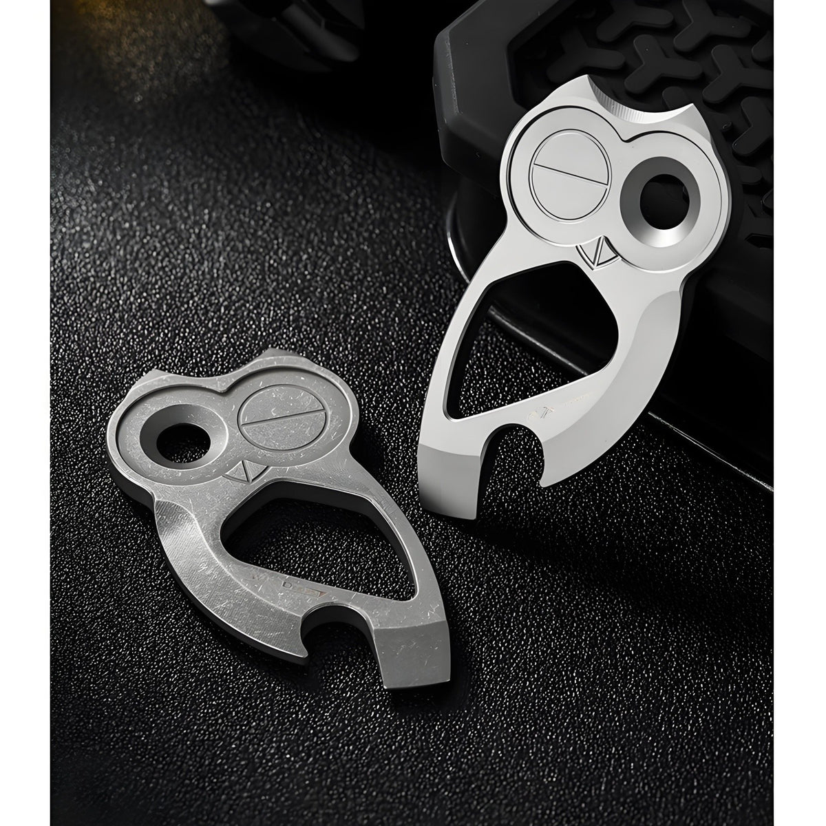 Titanium Multi-Tool Keychain Pry Bar Owl Shape EDC Pocket Tool - Sandblasted or Stonewashed