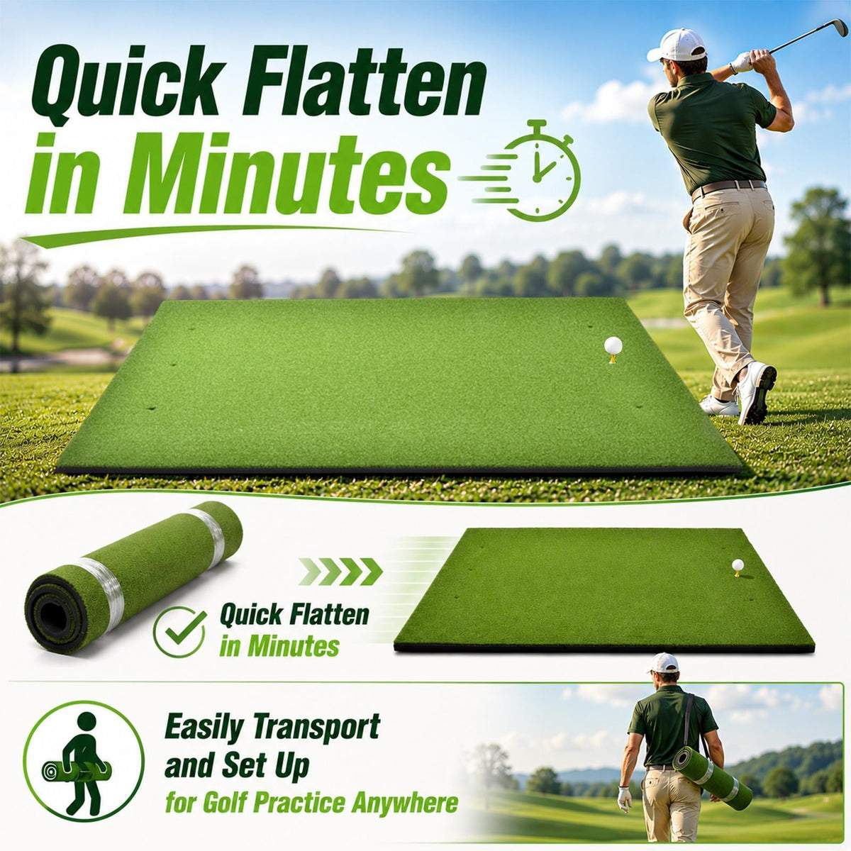 Large Golf Hitting Mat 4x5ft with 31mm Foam Padding for Indoor & Outdoor Practice