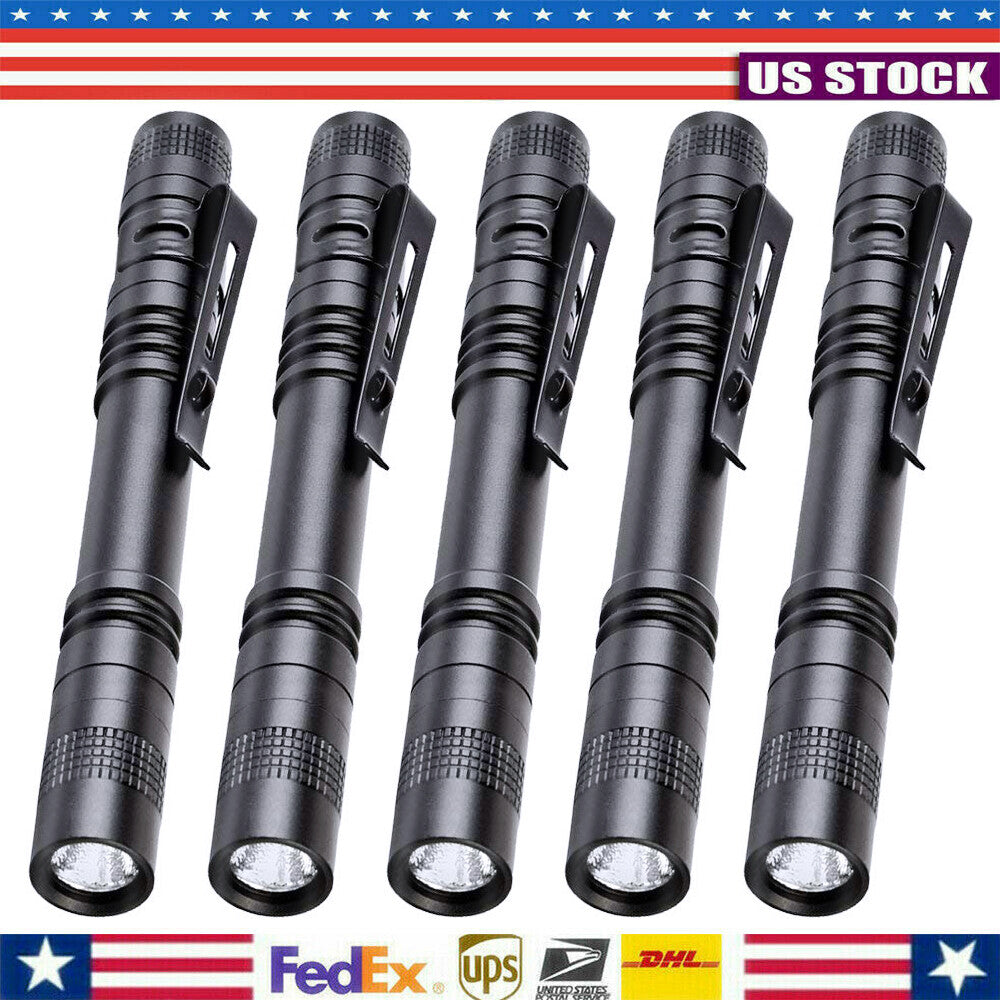 Mini LED Flashlight Pen Clip Set - Portable Waterproof Torch 5 Pack