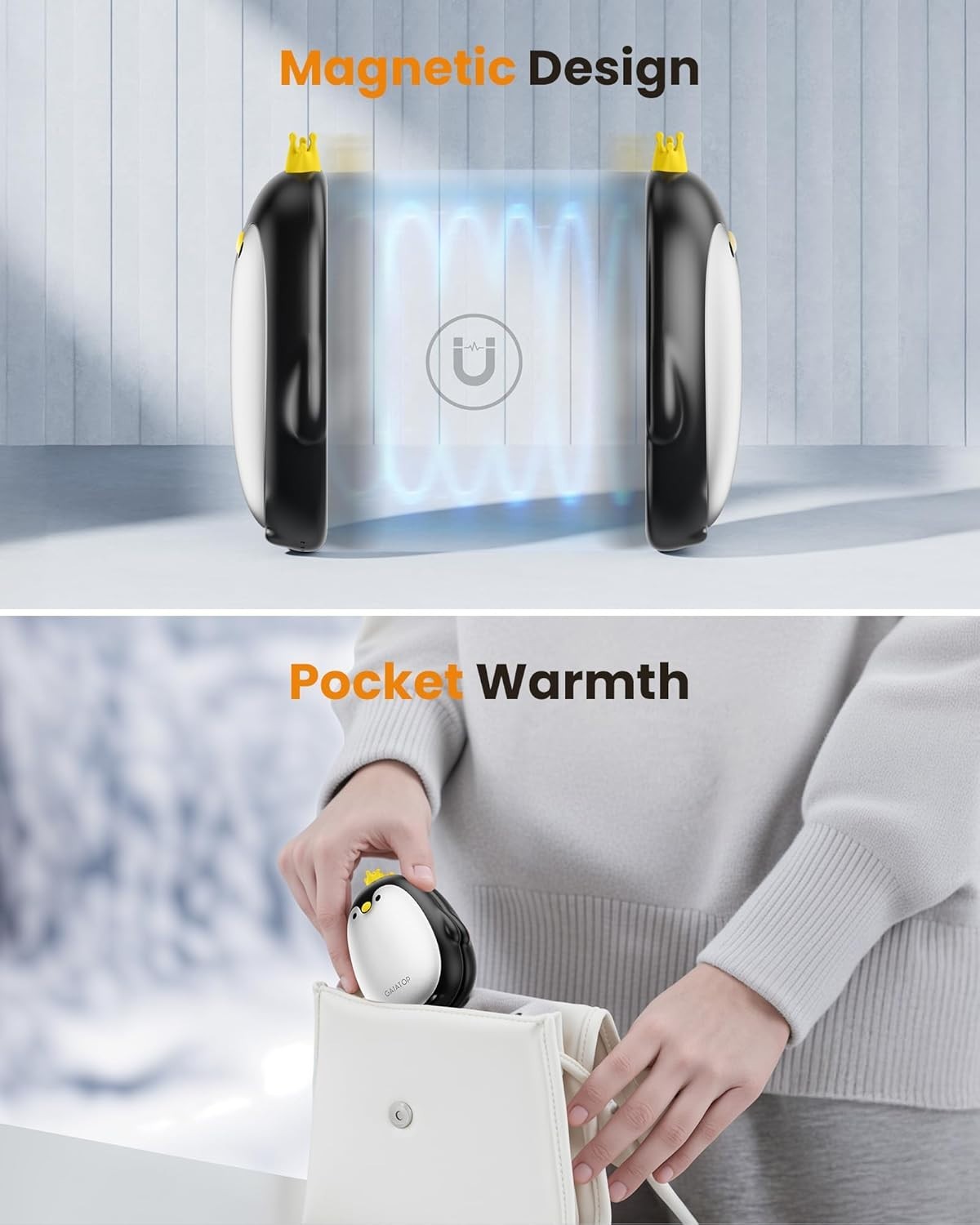 Portable Magnetic Hand Warmers Set - Fast Heating Penguin Design for Outdoors