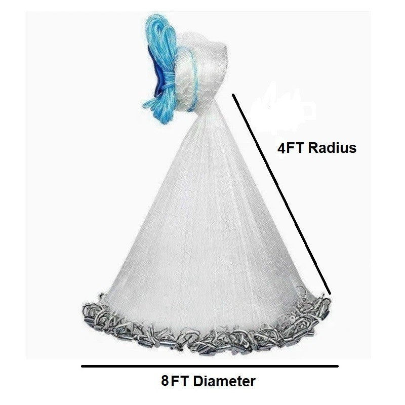 Fishing Cast Net for Bait - Multiple Sizes, Easy Throw Nylon Mesh