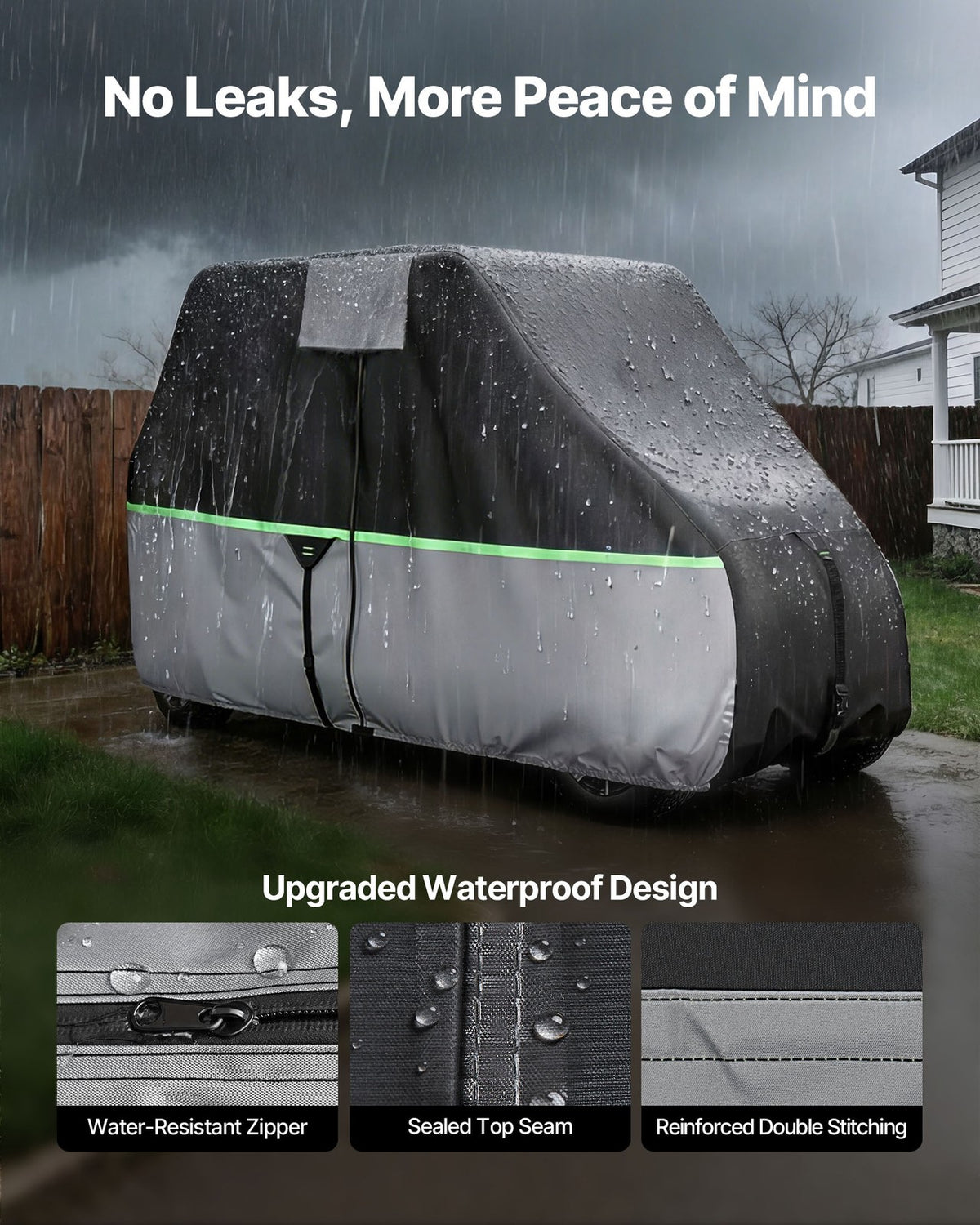 Golf Cart Cover Full Enclosure for 2+2/4 Passenger Carts - Durable 600D Oxford