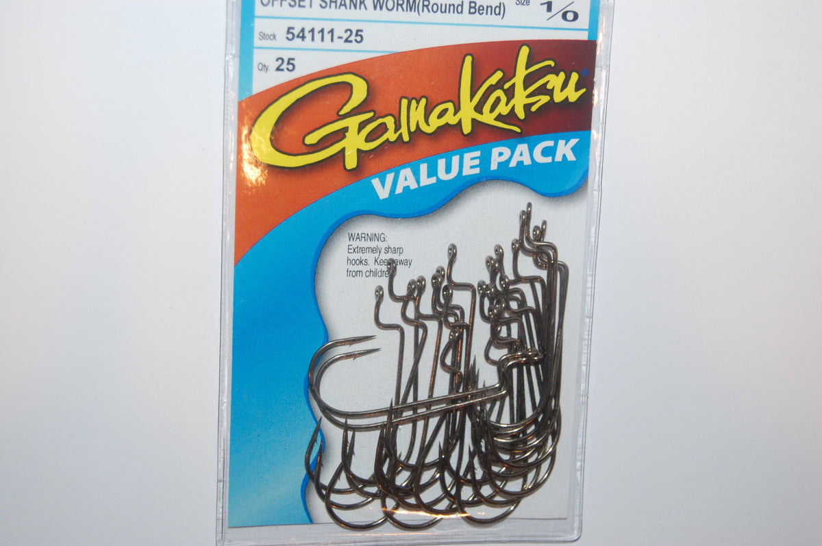 Gamakatsu 1/0 Bass Offset Shank Worm Hook - Round Bend RB Pack