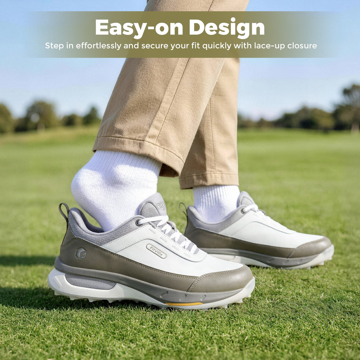 Men's Spikeless Golf Shoes Wide Fit Arch Support Waterproof Breathable Easy-On