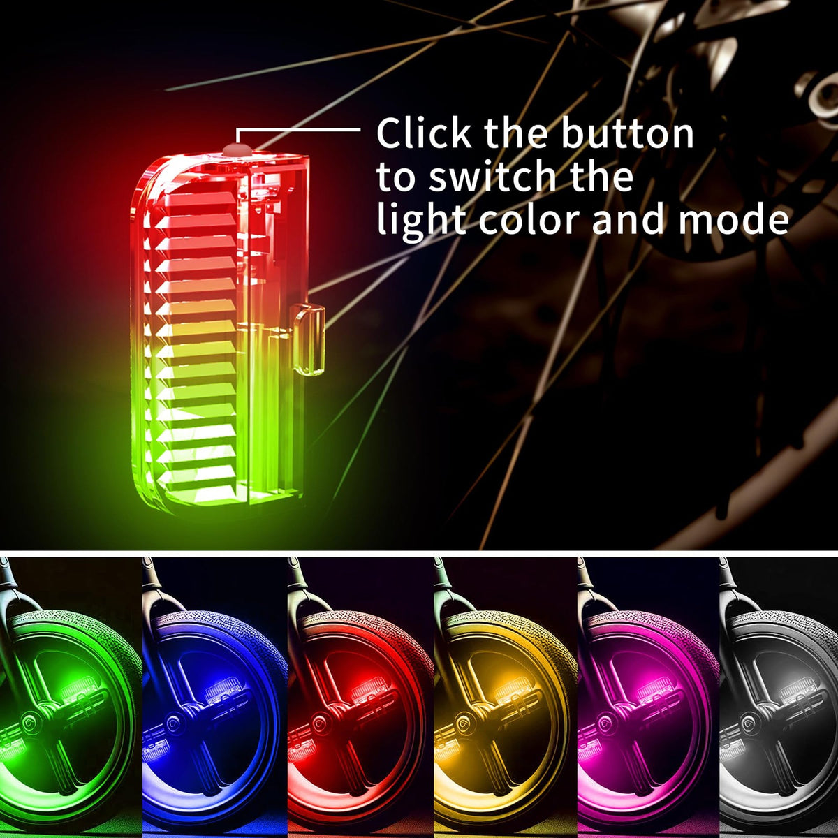 Rechargeable Bike Wheel Lights 2-Pack - 7-Color Spoke Lights with Motion Sensor Weatherproof