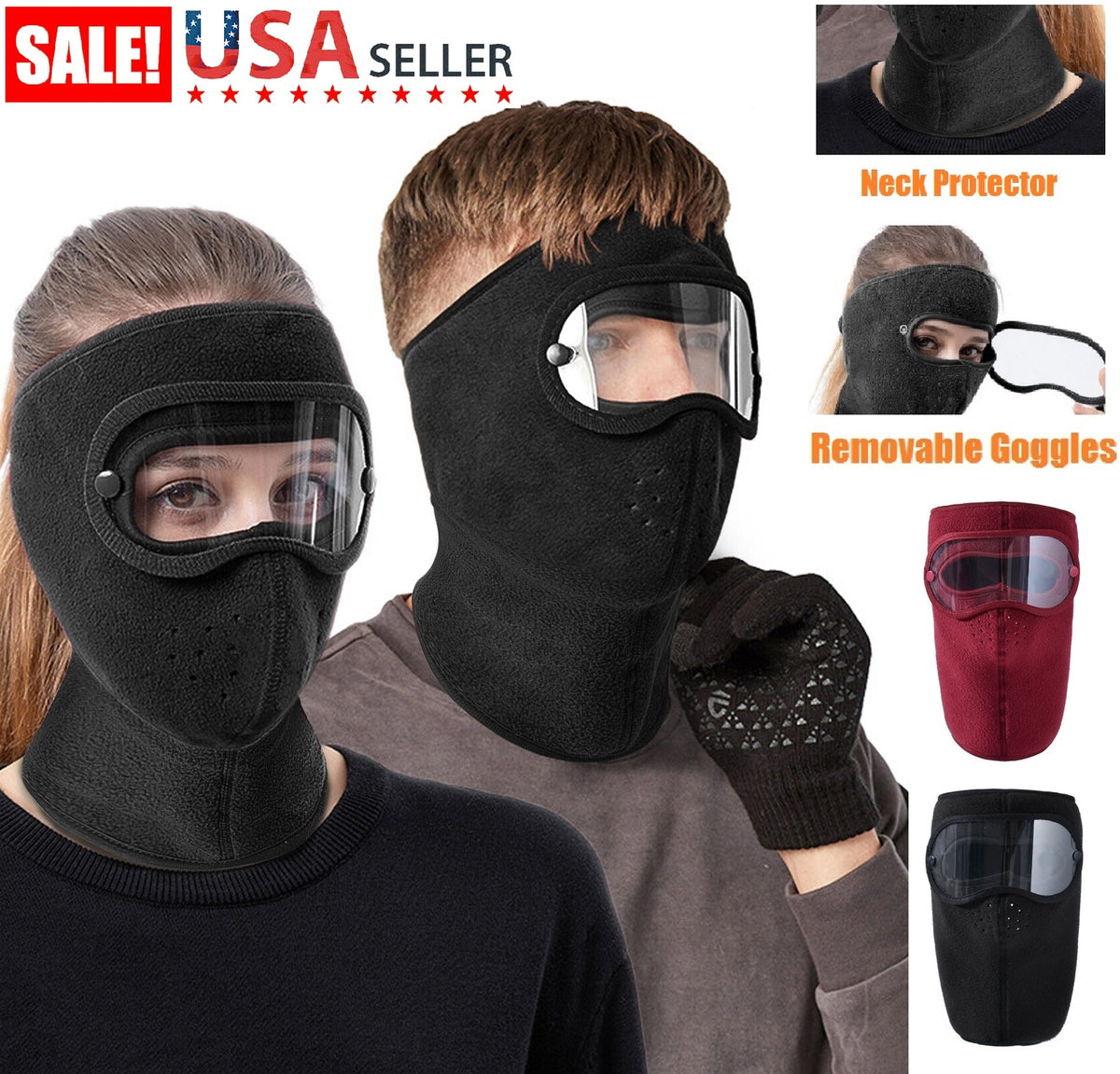 Windproof Fleece Winter Balaclava Face Mask with Anti-Fog Goggles