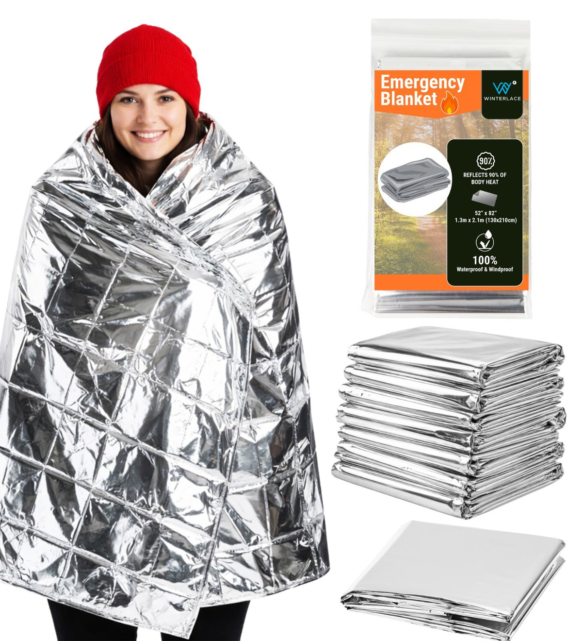 Emergency Blankets 52x82 Inches Thermal Mylar Survival Rescue Bulk Pack