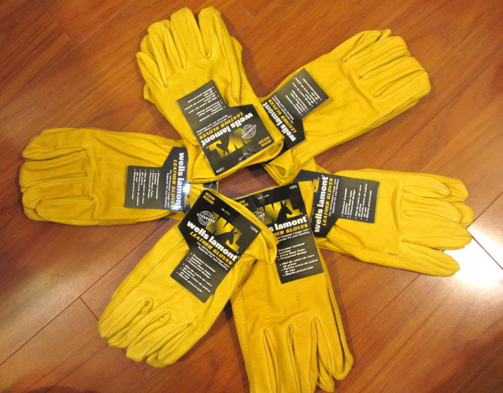 Heavy Duty Leather Work Gloves Lot of 6 - All Sizes, Cowhide Construction