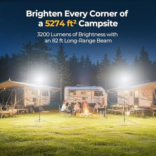 Rechargeable 8000mAh LED Camping Tent Light with 7.55ft Telescoping Pole