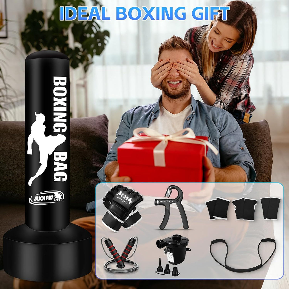 69-Inch Standing Punching Bag with Training Set for Adults, MMA Fitness Equipment