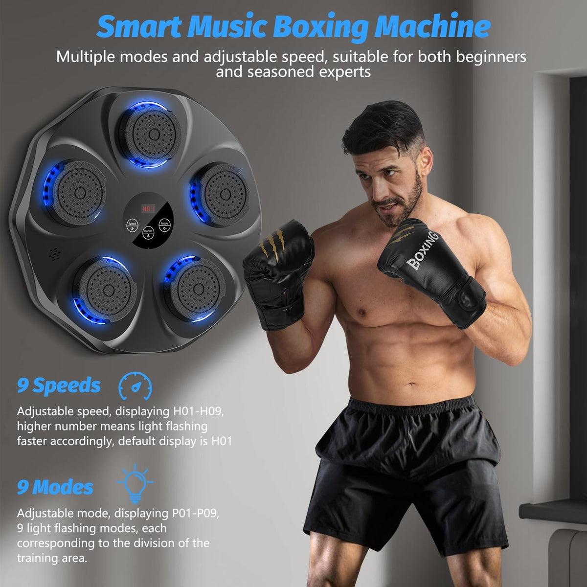 Interactive Music Boxing Machine with LED Display and Gloves - Home Fitness Equipment
