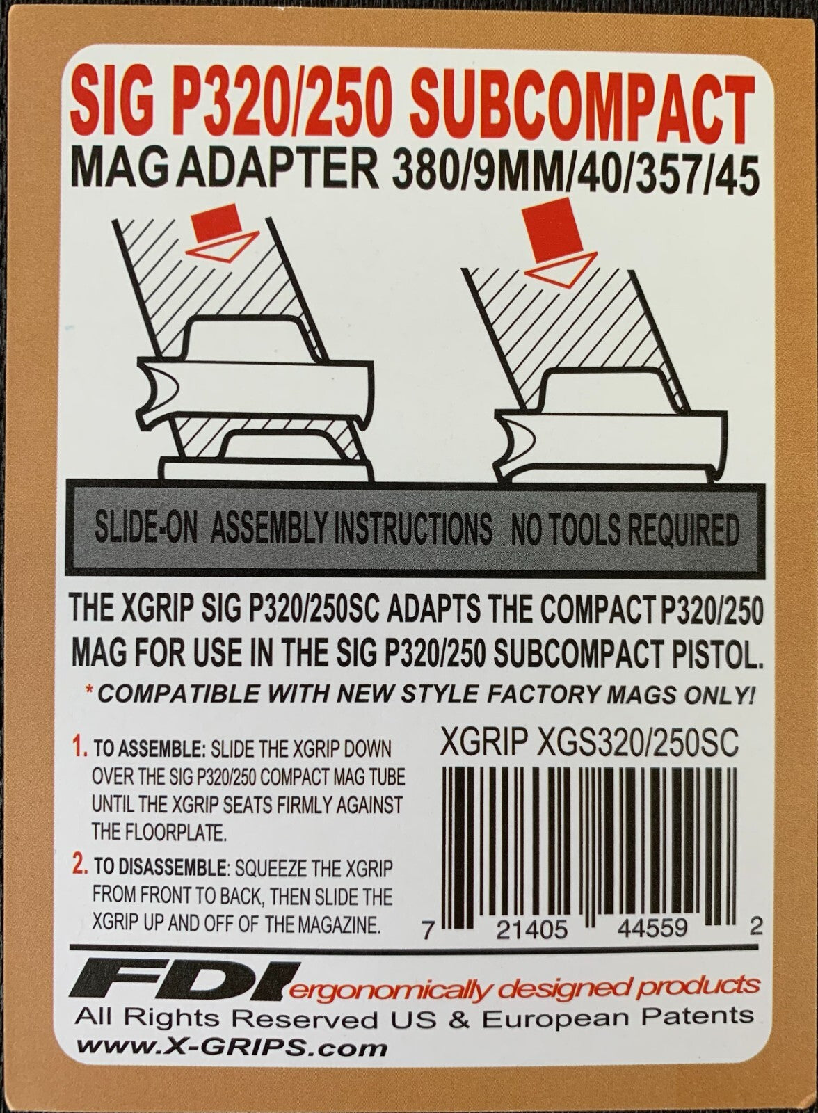 Pistol Magazine Adapter for SIG P320/250 Compact to Subcompact, 9mm .40 .357