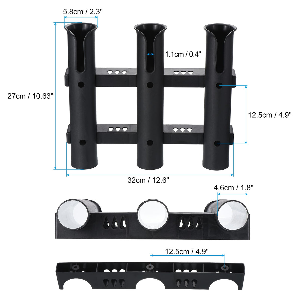 Wall-Mounted Fishing Rod Holder Set - 4 Pieces, Black, Multi-Tool Storage