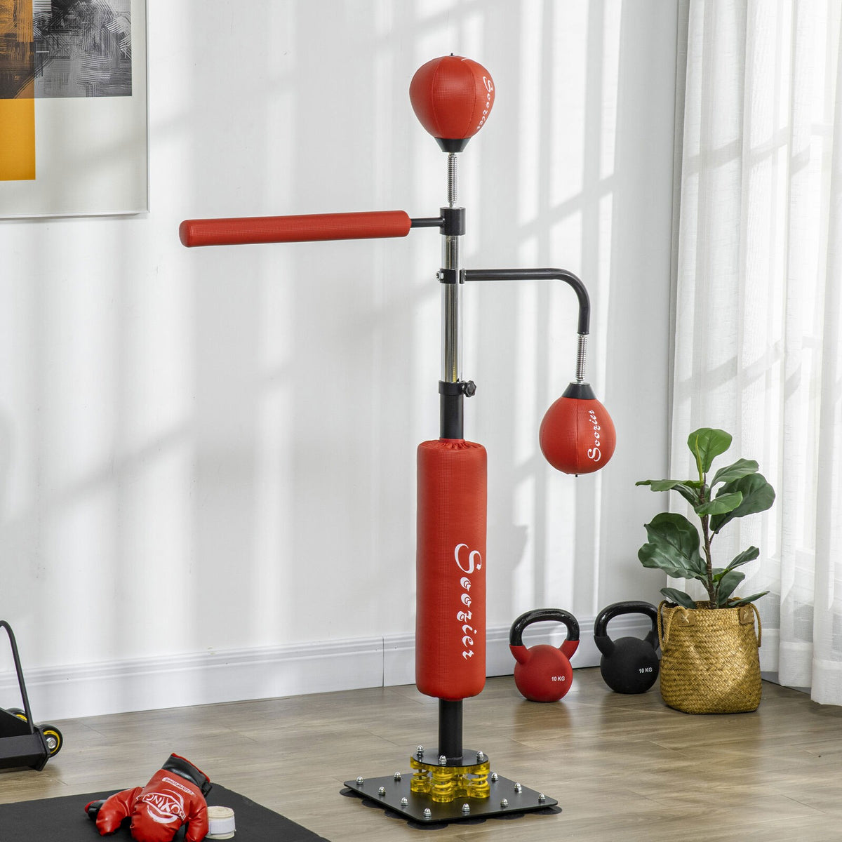 Freestanding Boxing Punching Bag with Reflex Bar Speed Balls Adjustable Stand