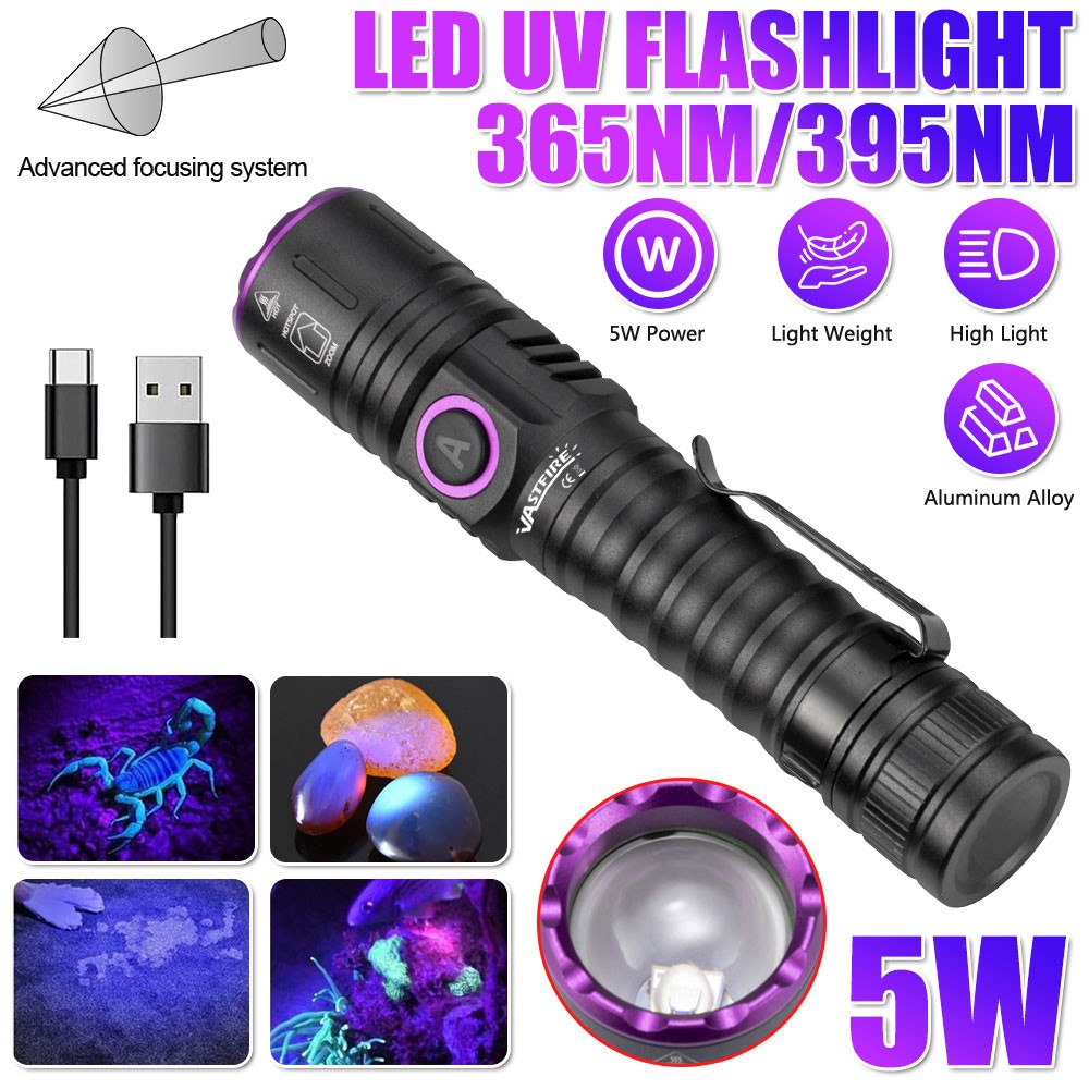 Rechargeable UV Flashlight 365nm 30W 60W 120W Black Light Inspection Torch