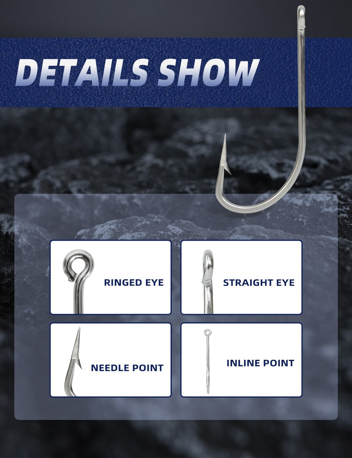 Stainless Steel Fishing Hooks Set - Long Shank O' Shaughnessy Tackle for Saltwater & Freshwater