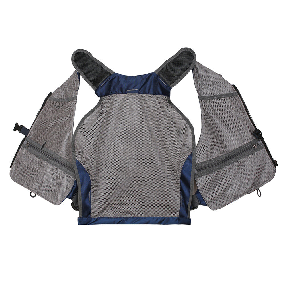Fly Fishing Vest Adjustable Breathable Mesh Lightweight Packable Blue One Size