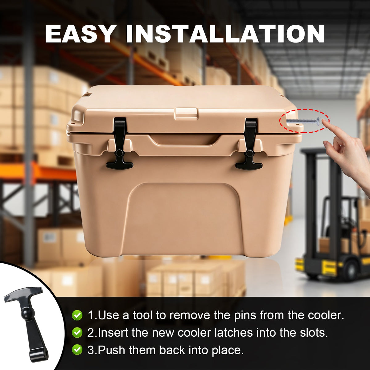 Black Cooler Lid Handles Replacement Set for YETI RTIC Coolers