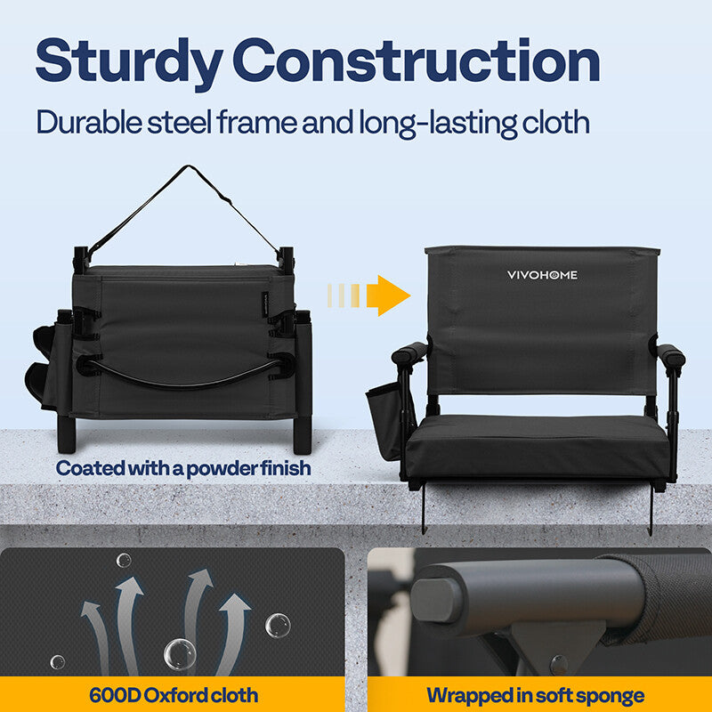 Portable Stadium Bleacher Seat with Armrests & Cushion, Shoulder Strap 2 Pack
