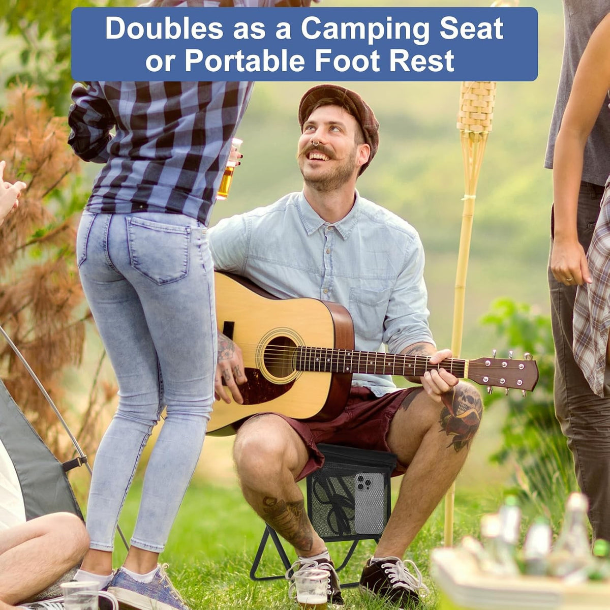Portable Folding Camping Stool with Side Pocket - Lightweight Travel Chair