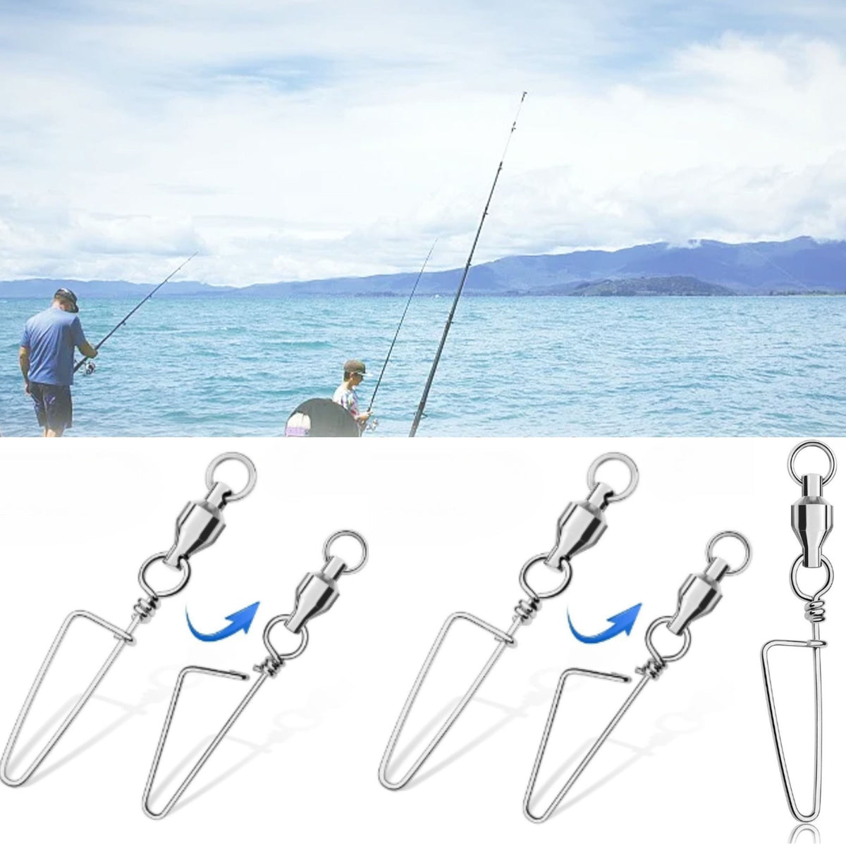 50PCS Ball Bearing Swivel with Lock Snap Fishing Tackle Connectors - Saltwater & Freshwater Use
