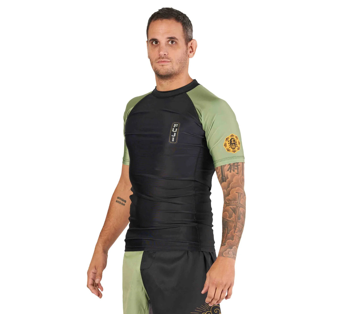 Japanese Heritage MMA Rashguard Long Sleeve - Black Green, Durable Fit