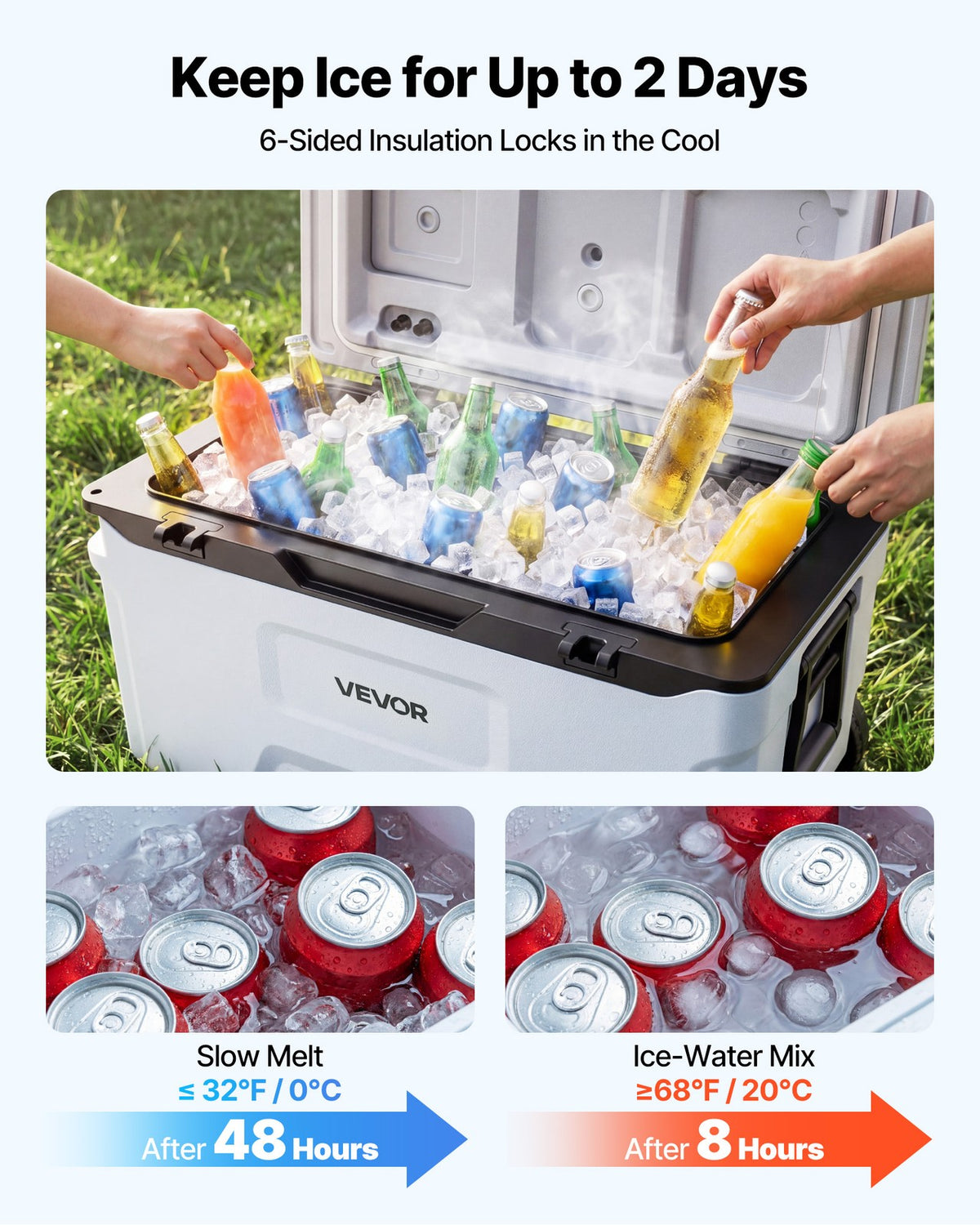 52QT Portable Hard Cooler with Rolling Wheels for Camping & Picnics