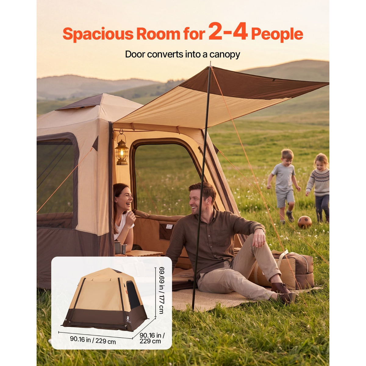 Inflatable Camping Tent with Rechargeable Pump for 4 People - Easy Setup, Durable Sun Protection
