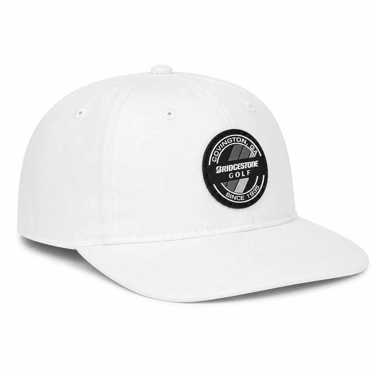 Lightweight Adjustable Snapback Hat - White, 6 Panel Bridgestone Crusher Cap